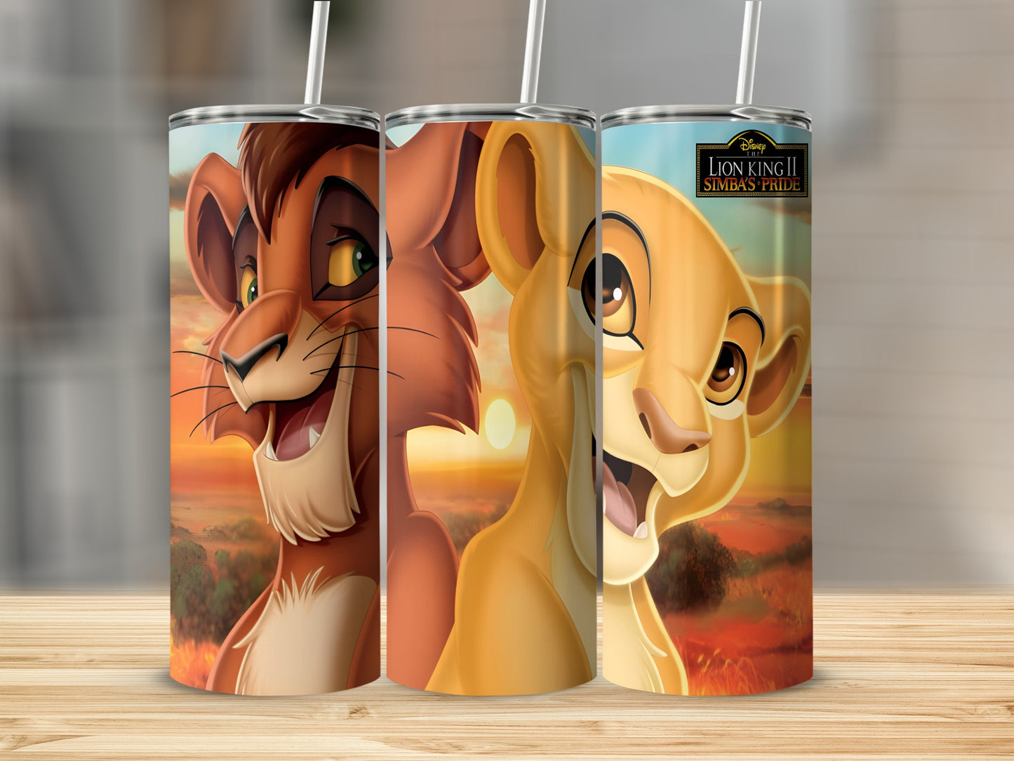 Scar and Simba from Lion King II with sunset background.