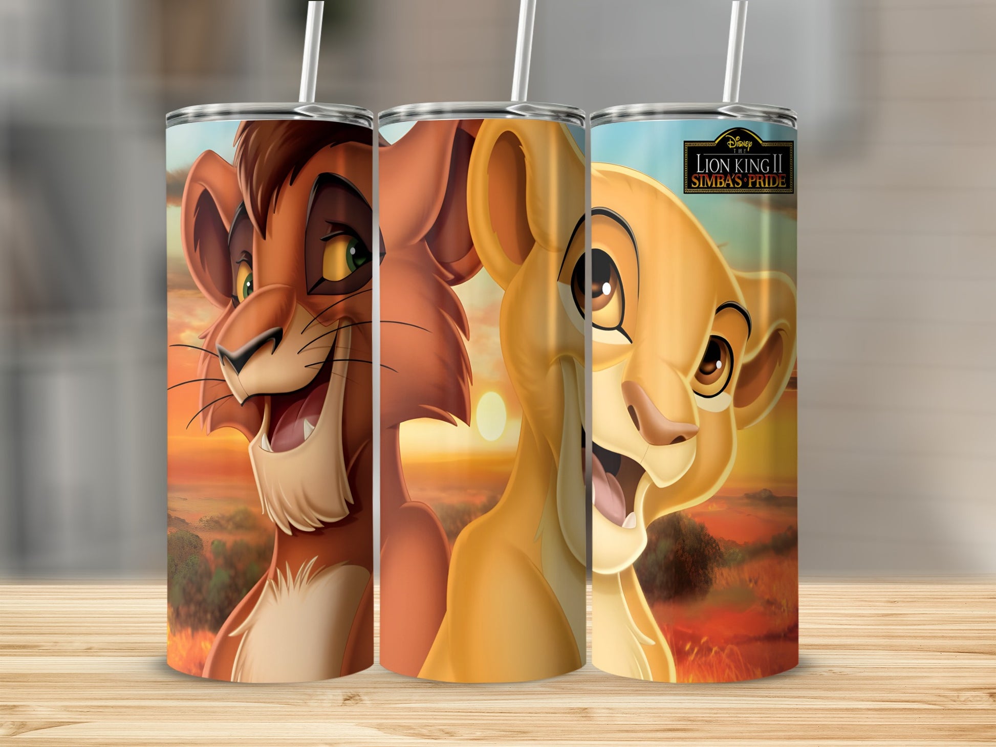 Scar and Simba from Lion King II with sunset background.