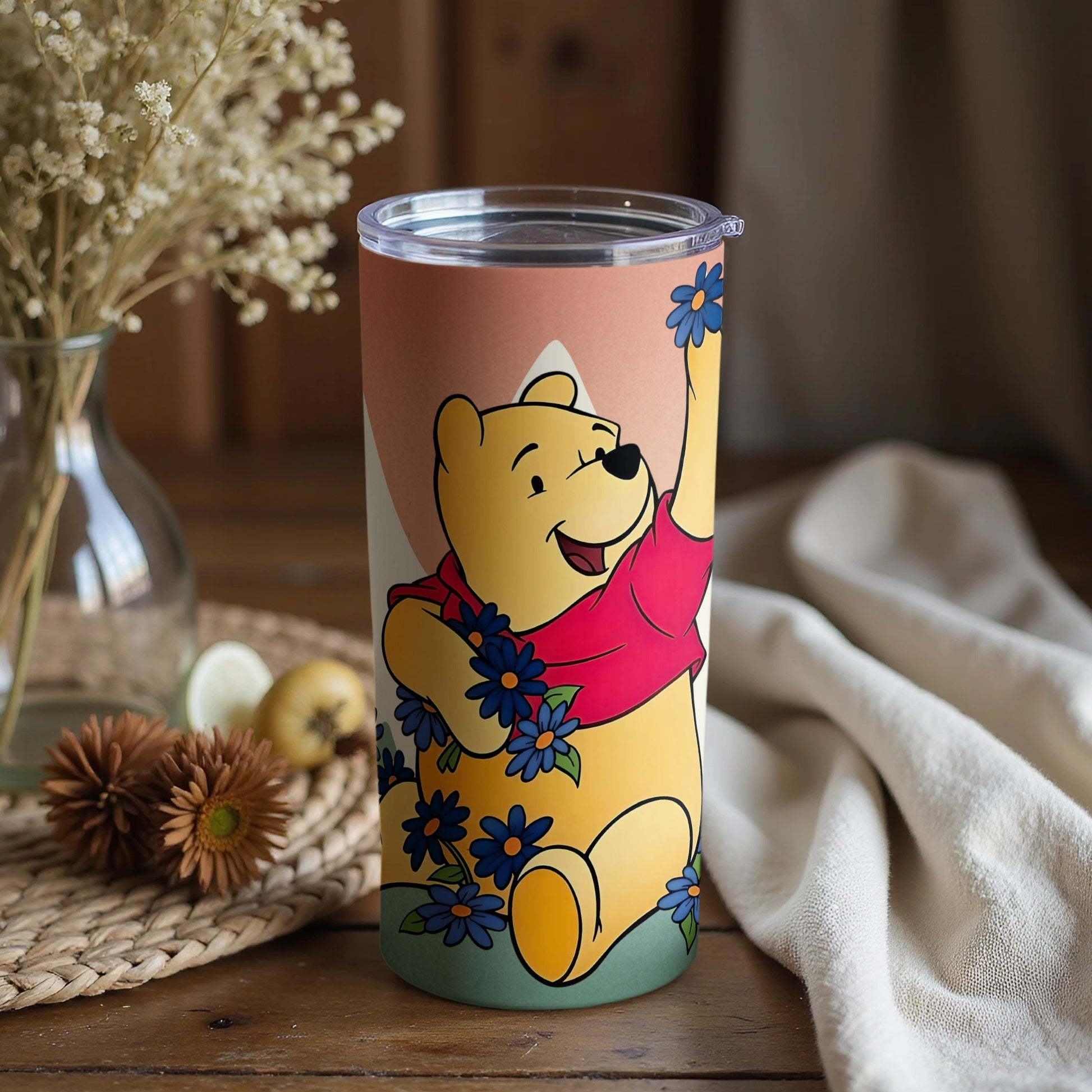 Winnie the Pooh Tumbler with Floral Design