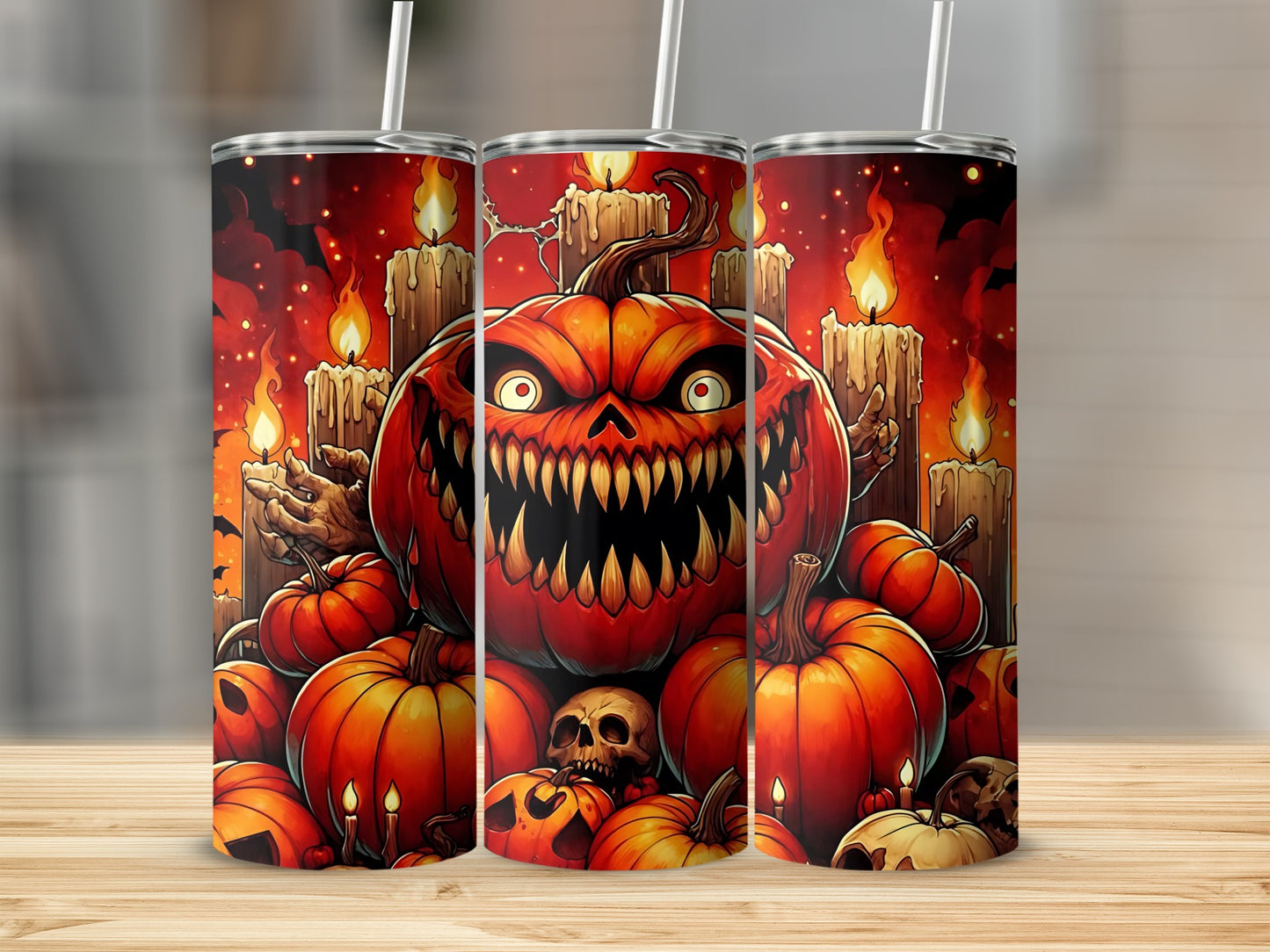 Spooky Halloween Pumpkin and Skulls Tumbler Cup