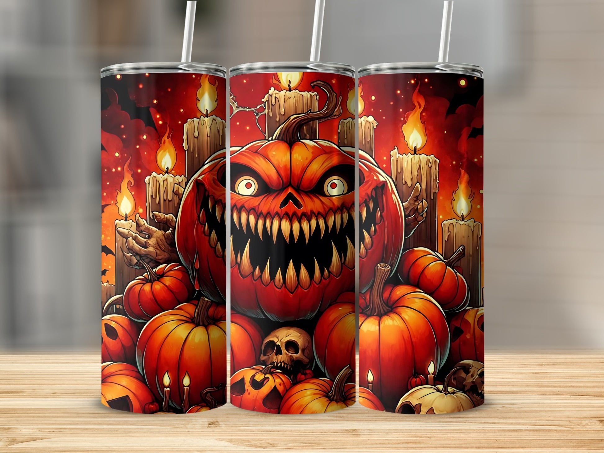 Spooky Halloween Pumpkin and Skulls Tumbler Cup