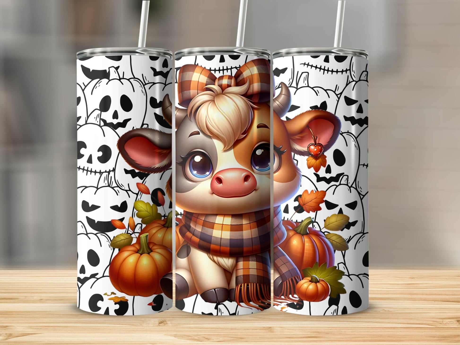 Cute Autumn Cow Design Halloween Themed Tumbler Product