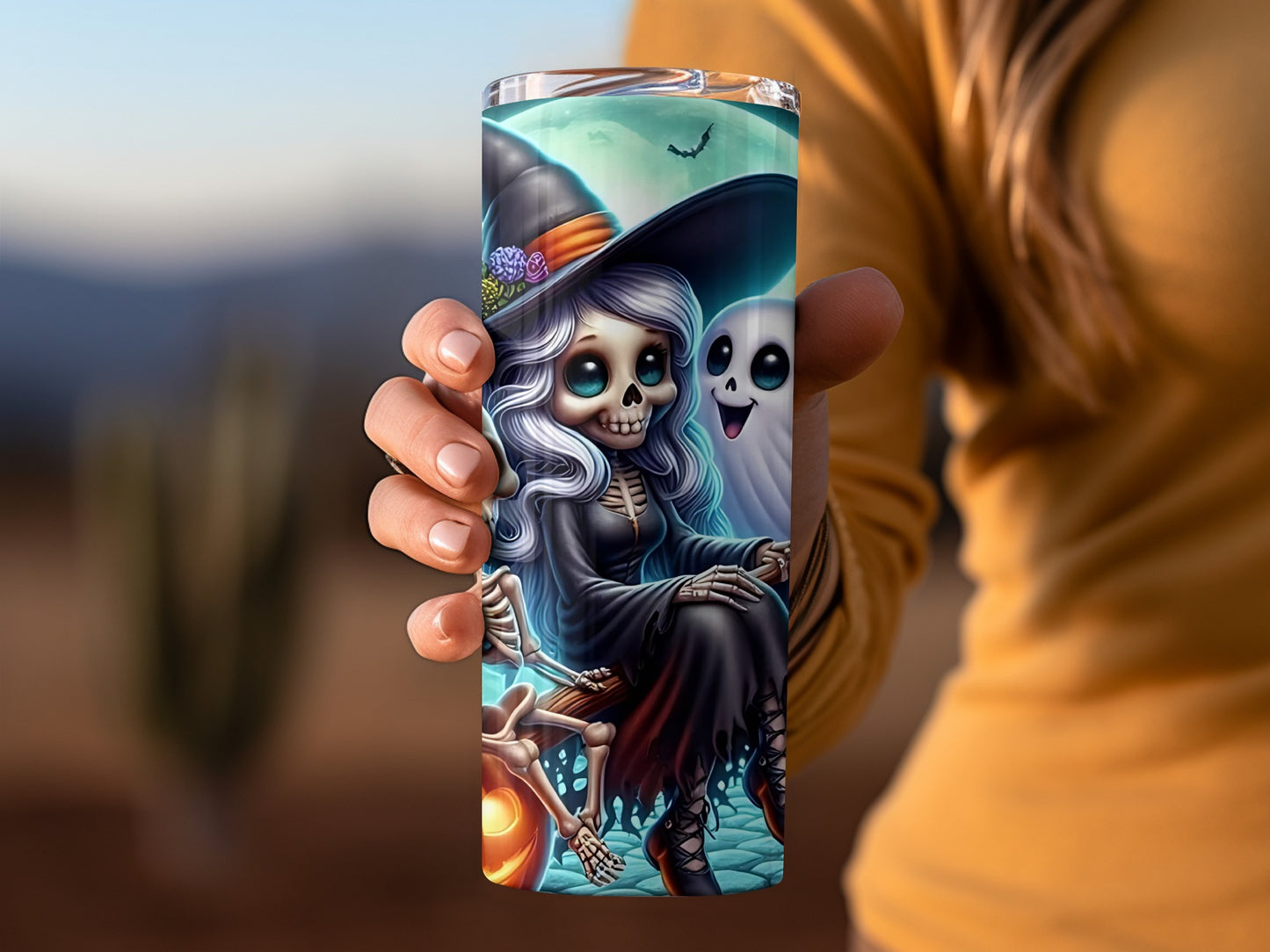 Witch And Ghost Design Halloween Tumbler Cup Flask