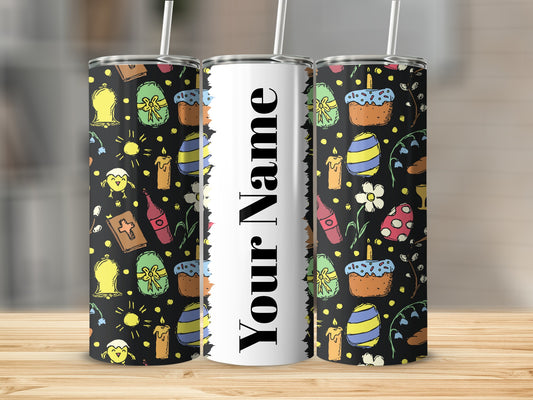 Personalized Easter Pattern Tumbler with Straw