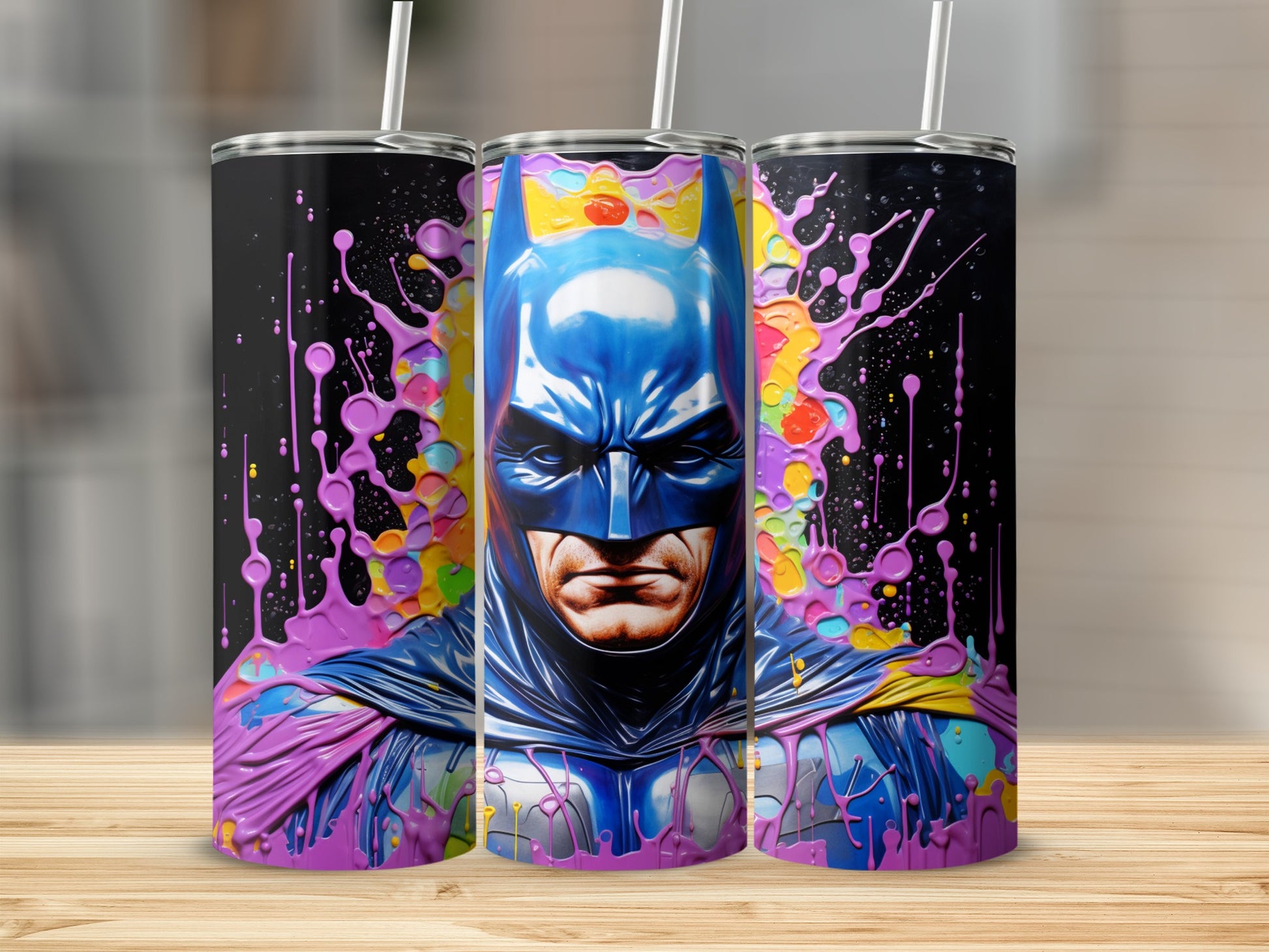 Vibrant Batman Artwork on Tumbler with Straw