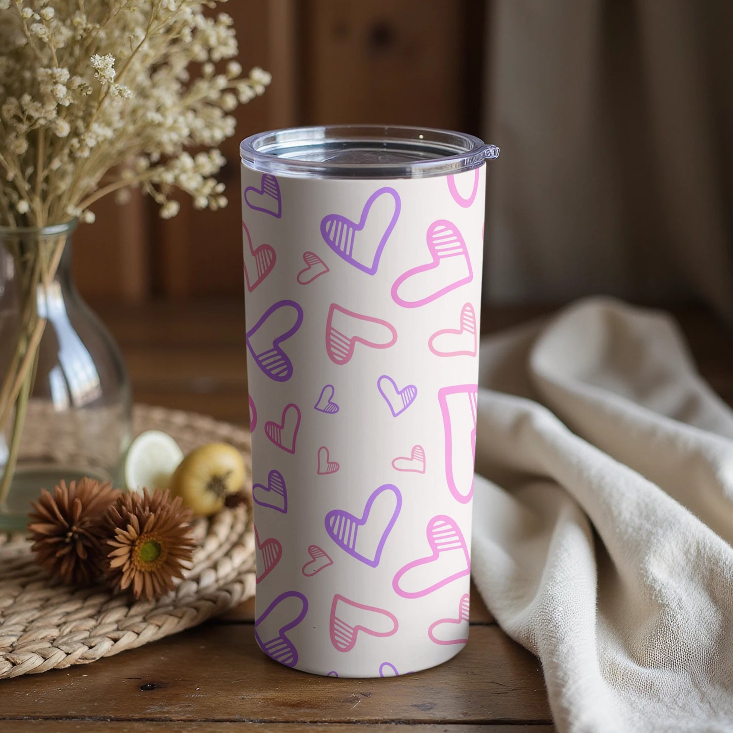 Colorful Heart Pattern Insulated Tumbler with Lid
