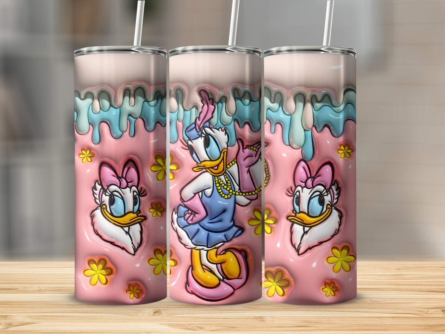 Cute Daisy Duck and Flowers Illustrated Tumbler