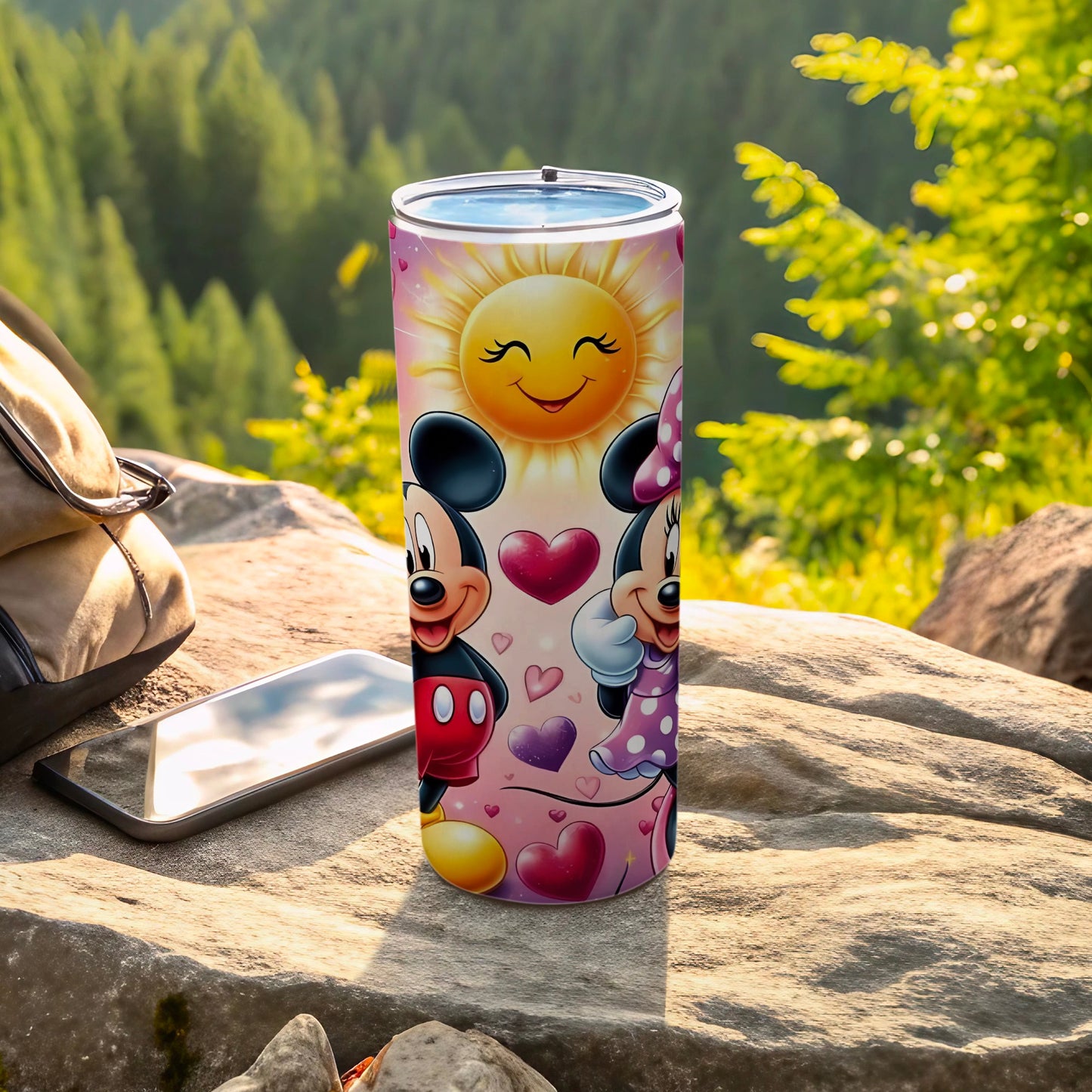 Cute Cartoon Couple and Sun Design Tumbler Cup