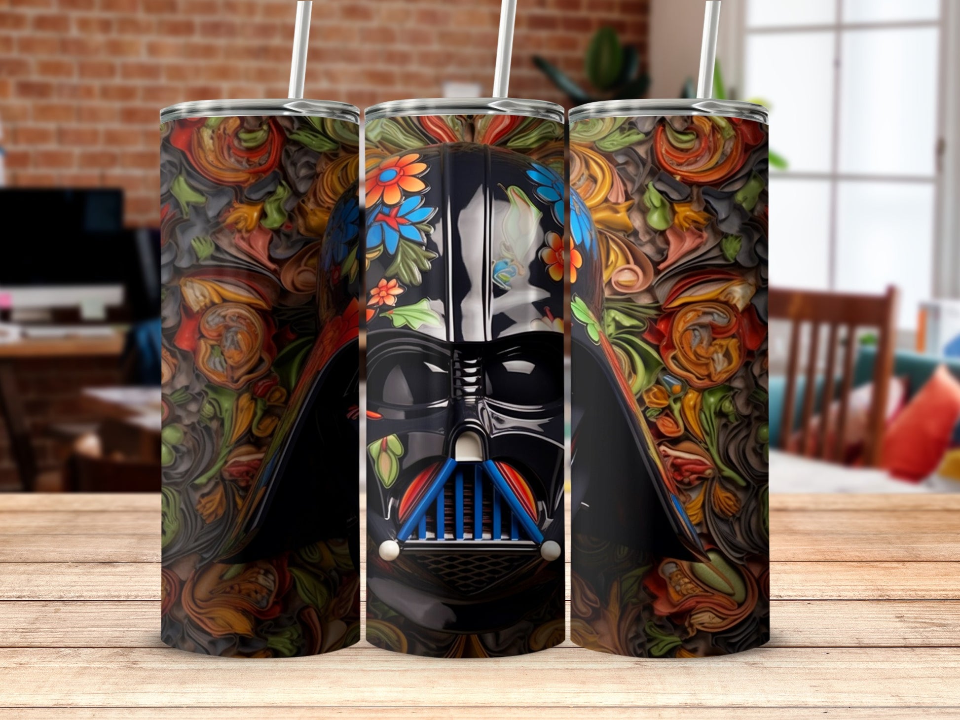 Darth Vader Floral Print Stainless Steel Tumbler