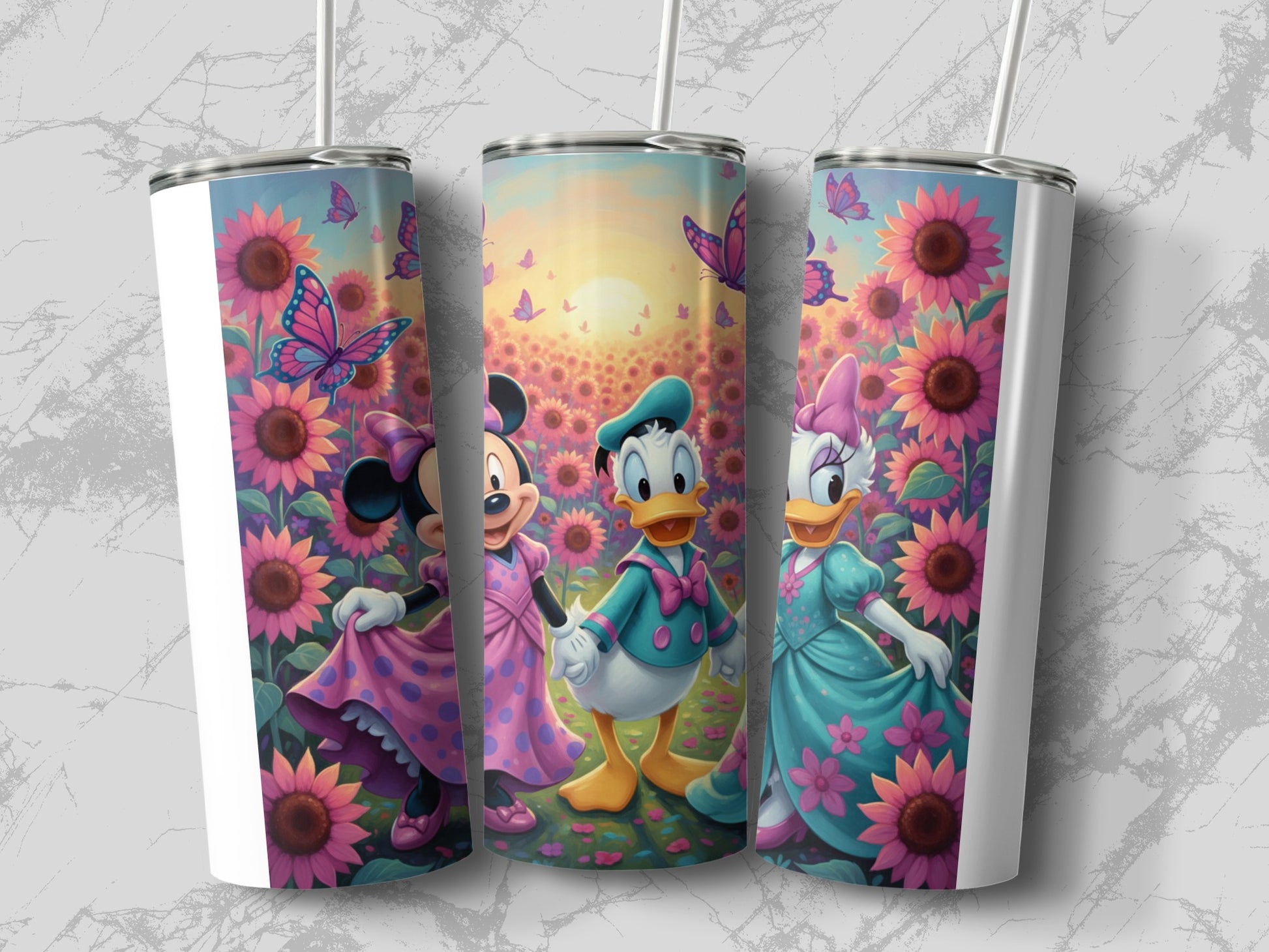 Colorful Cartoon Characters Floral Design Tumblers