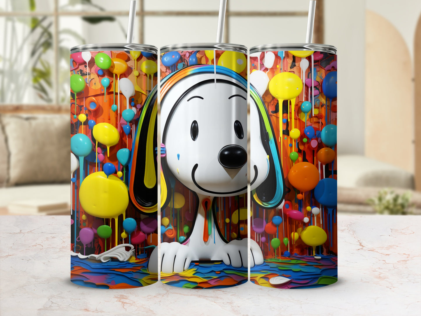 Colorful Cartoon Dog Art Insulated Tumbler Cup