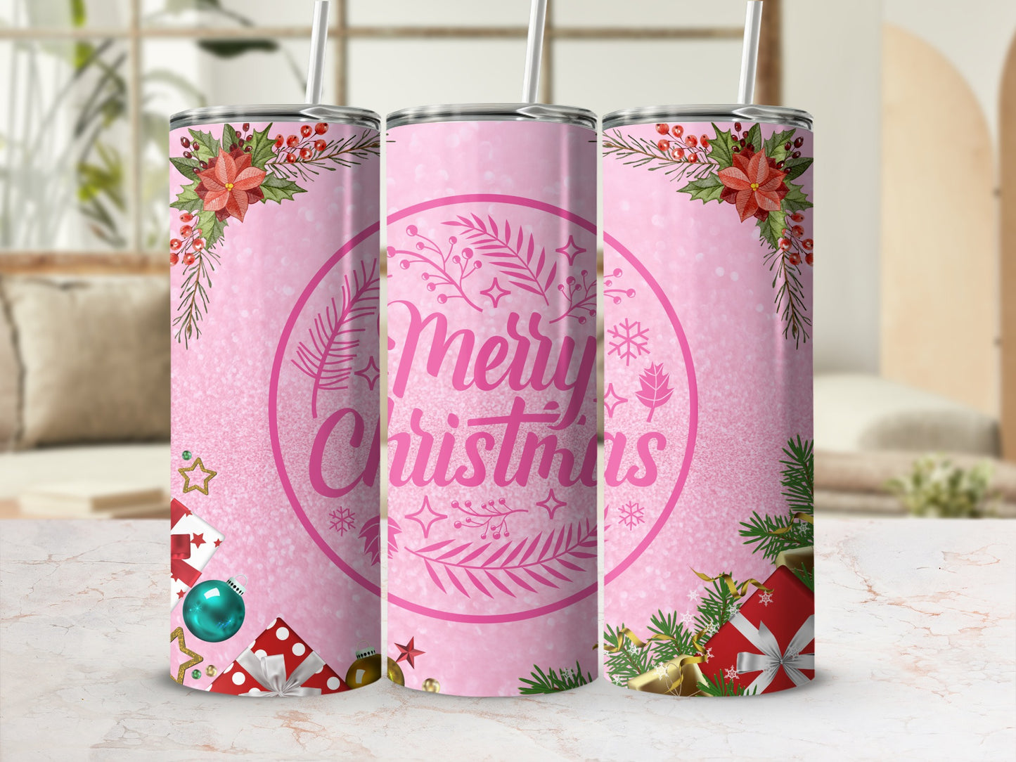 Merry Christmas Pink Tumbler Perfect for Holiday Gifts
