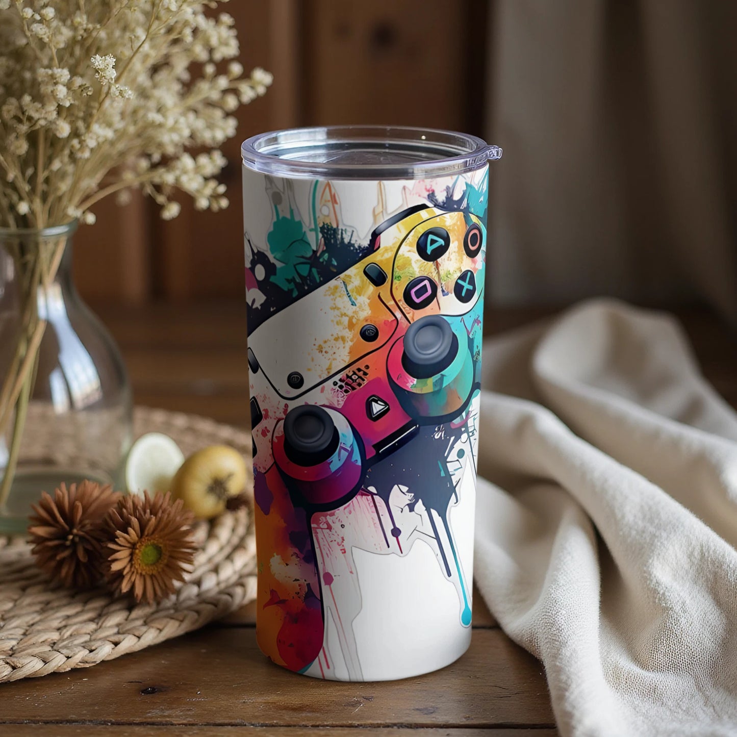 Colorful Gamer Controller Design Tumbler Cup