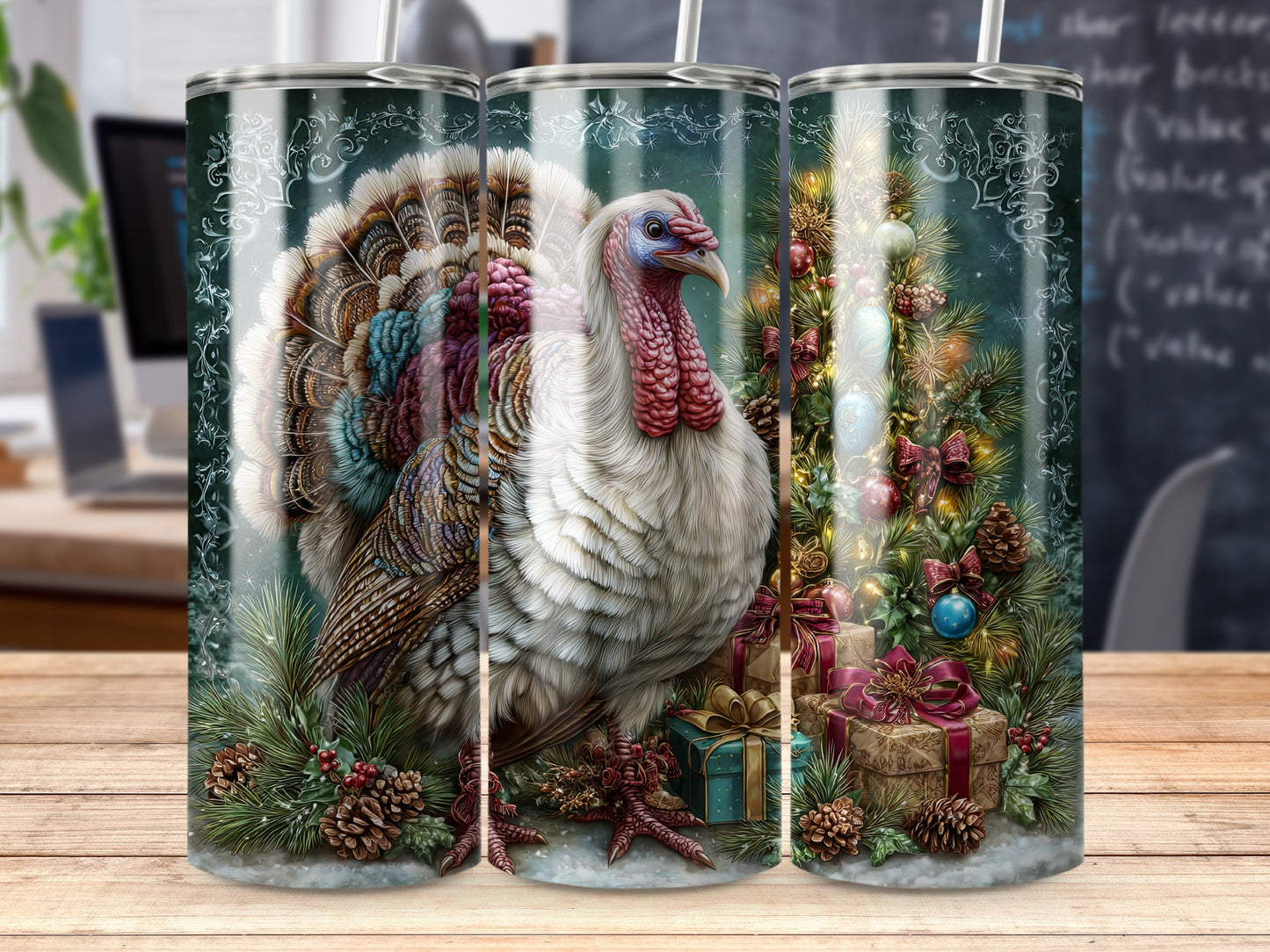 Festive Turkey and Christmas Tree Tumbler