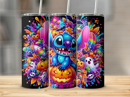 Colorful Halloween Tumbler with Cute Cartoon Characters