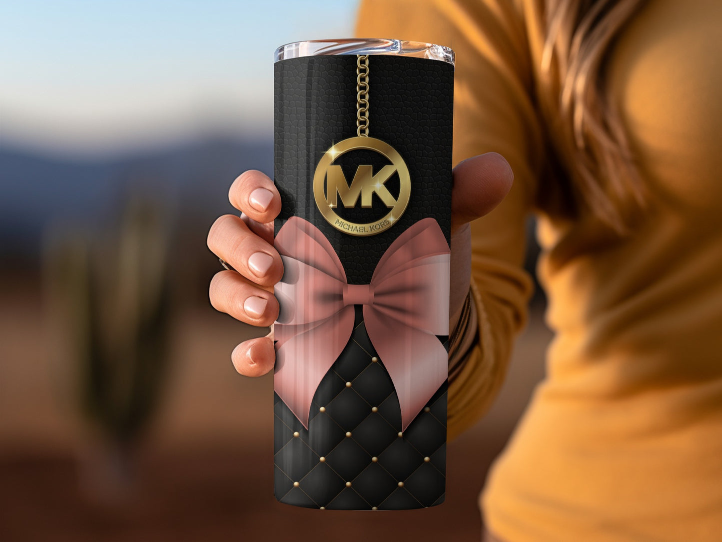 Elegant Designer Thermos with Pink Bow and Gold Logo
