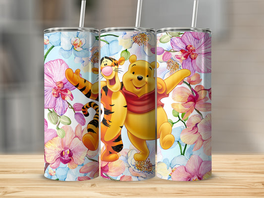 Winnie the Pooh and Tigger Illustration with Orchids Tumblers