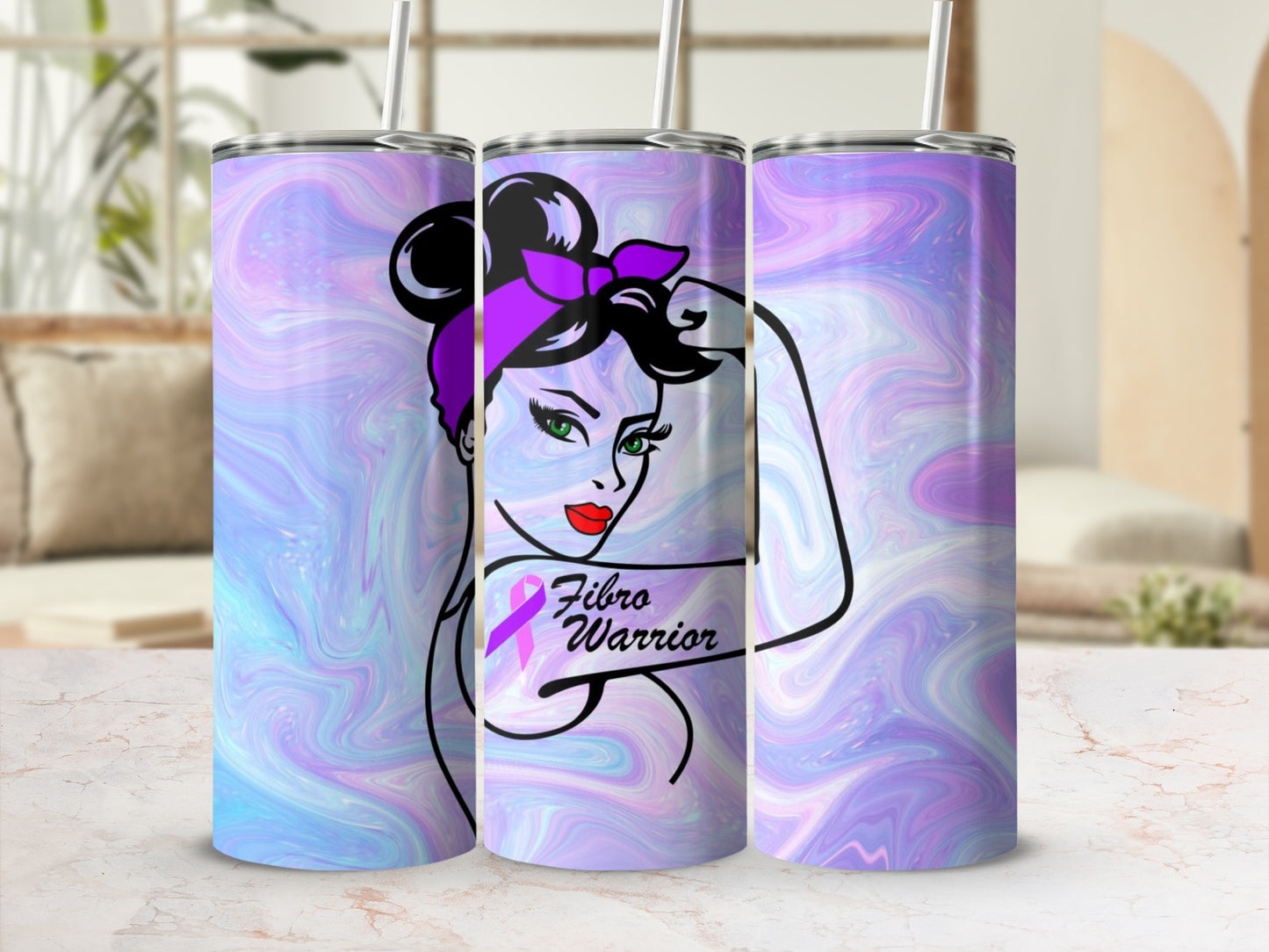 Fibro Warrior Swirl Design Stainless Steel Tumbler