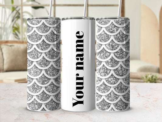 Personalized Glitter Scale Pattern Tumbler with Straw