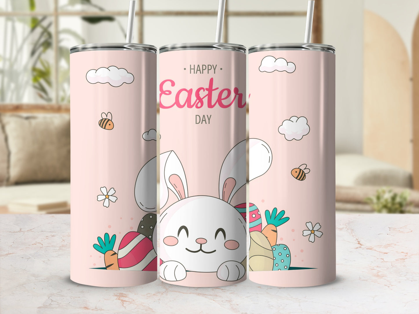 Happy Easter Day Bunny and Eggs Design Tumbler
