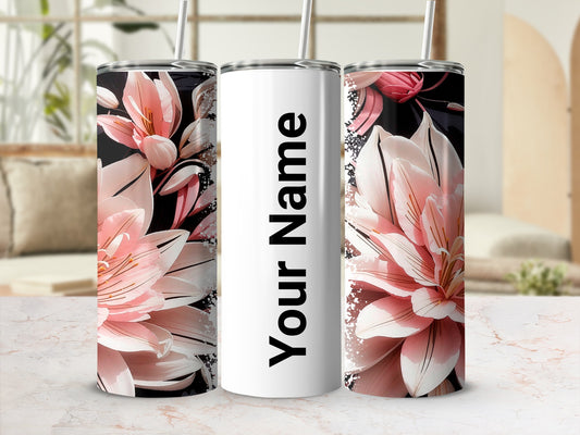 Personalized Floral Tumbler with Name Custom Cup