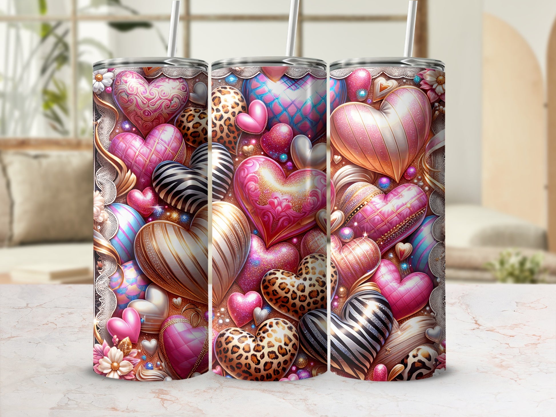Colorful Heart Patterned Tumbler for Stylish Drinkware