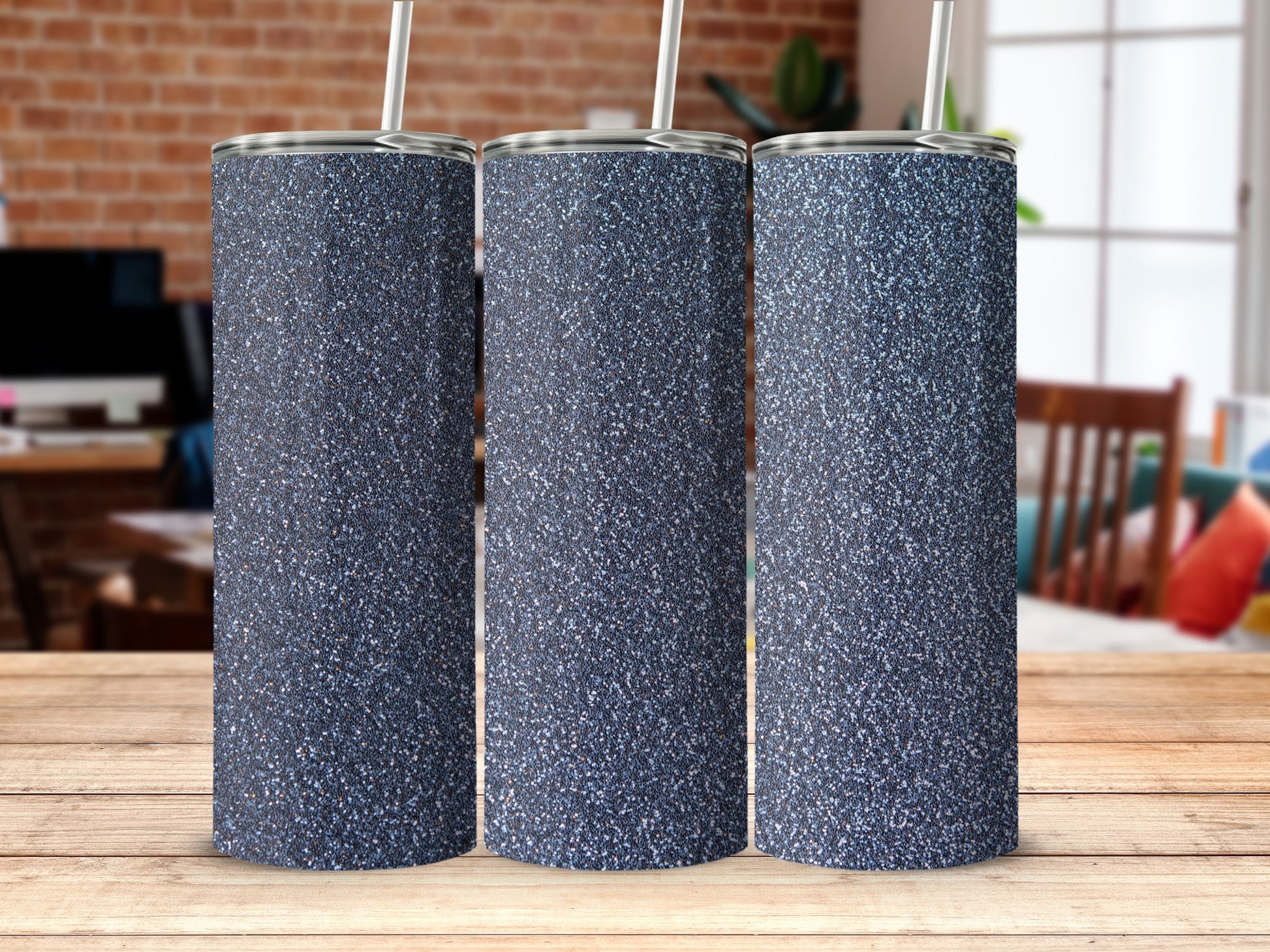 Glitter Dark Blue Skinny Tumbler for Stylish Sipping