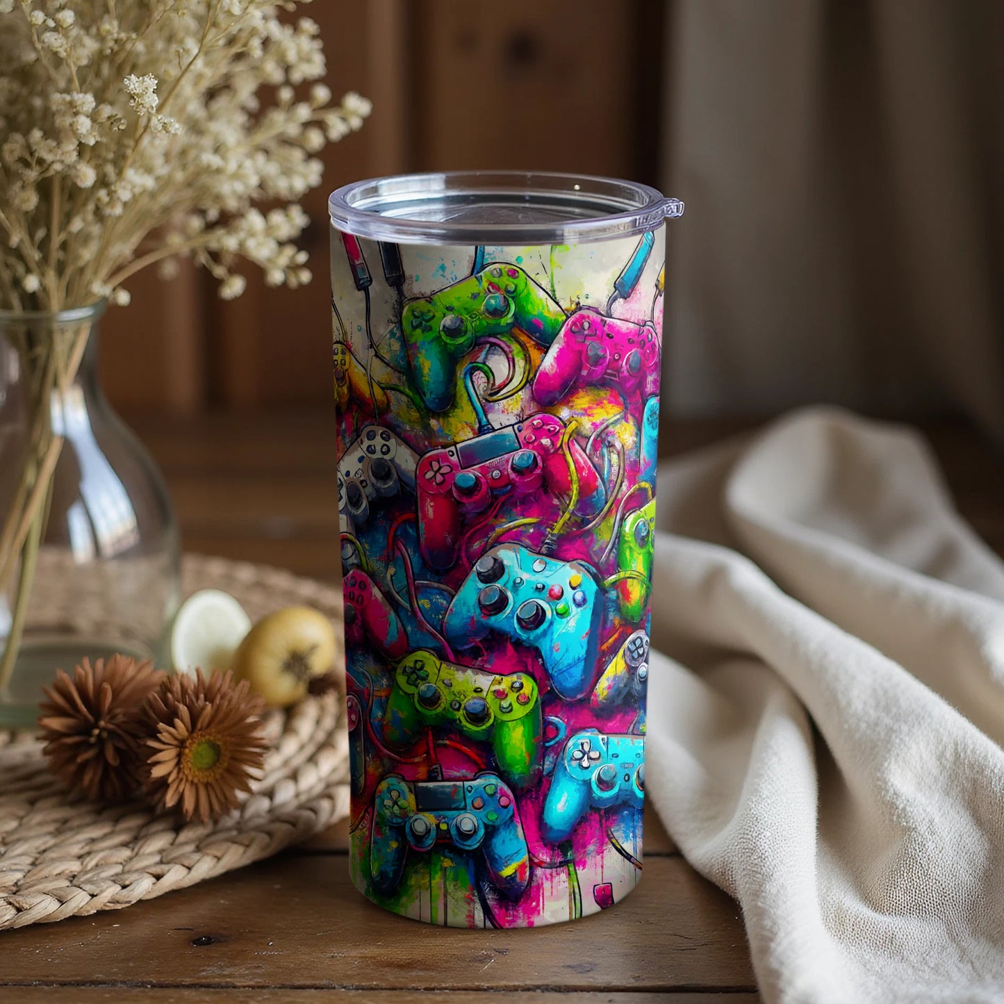 Vibrant Gaming Controllers Themed Tumbler Cup