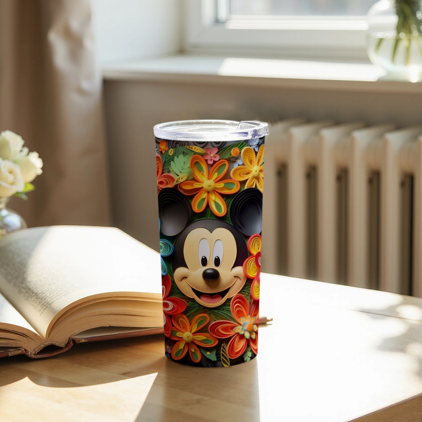 Mickey Mouse Tumbler with Colorful Floral Design