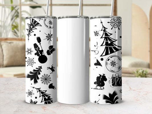 Festive Holiday Tumbler Black and White Snowman Design