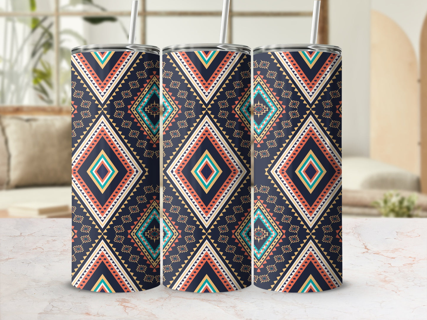 Geometric Tribal Pattern Insulated Tumbler Drinkware