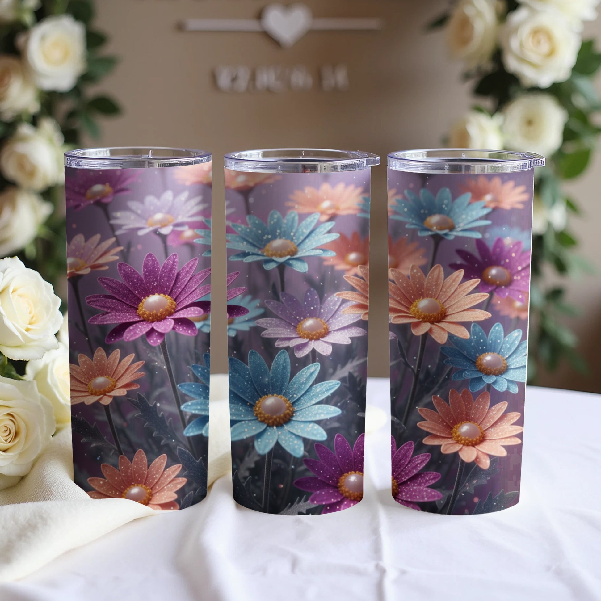 Colorful Blooming Daisy Design Insulated Tumbler