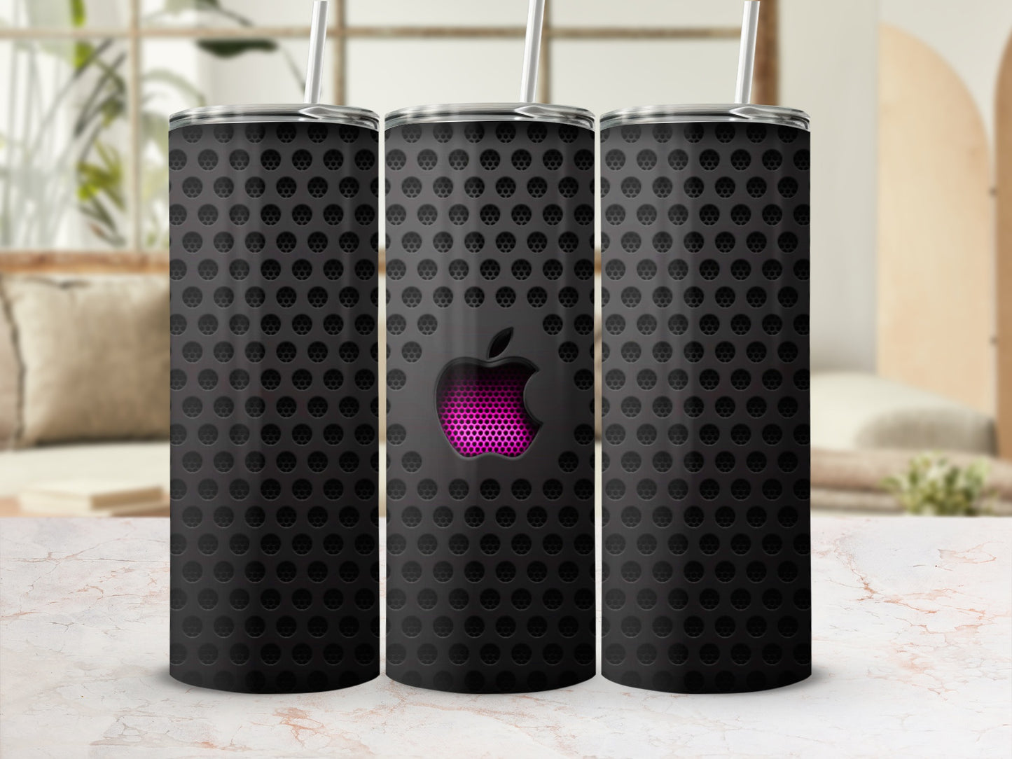 Black Perforated Grid Magenta Apple Logo Tumbler product type