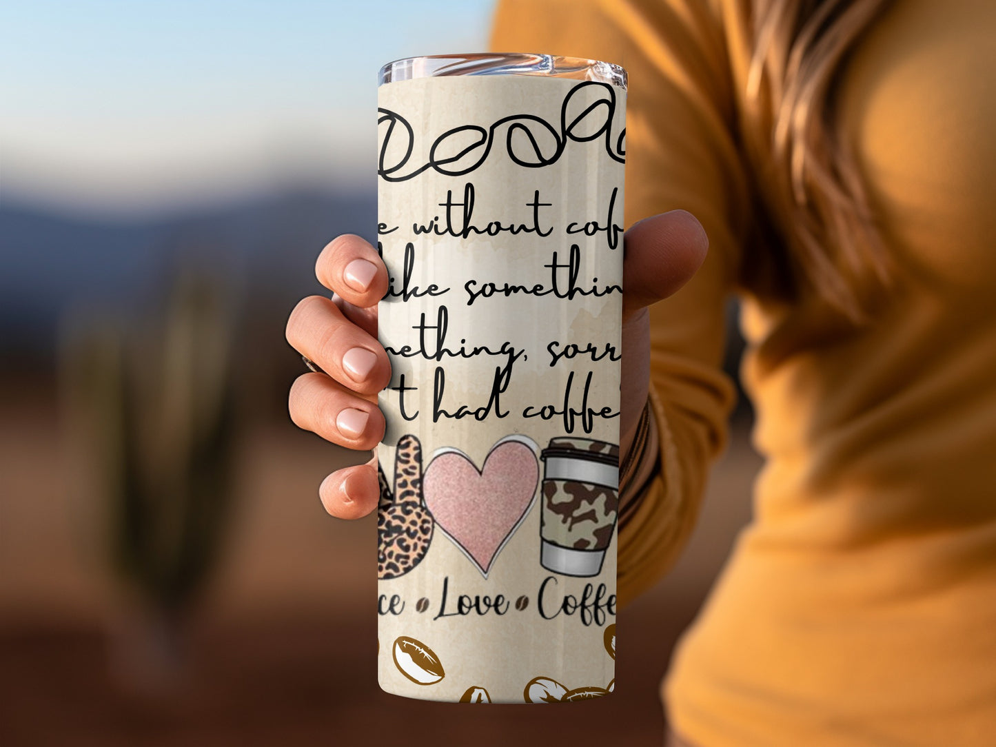 Love Coffee Quote and Hearts Travel Tumbler Cup