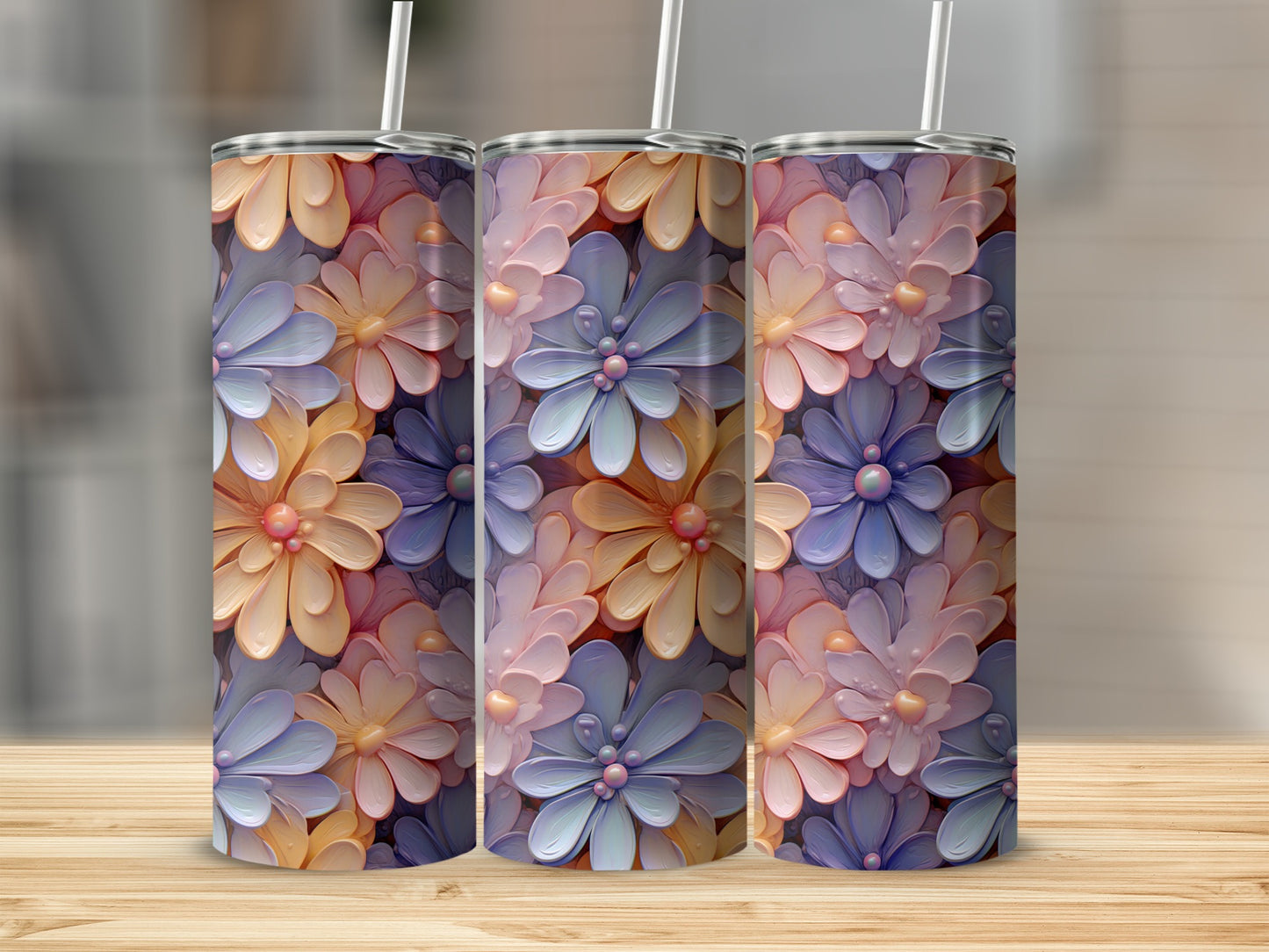 Colorful Floral Design Stainless Steel Tumbler Product