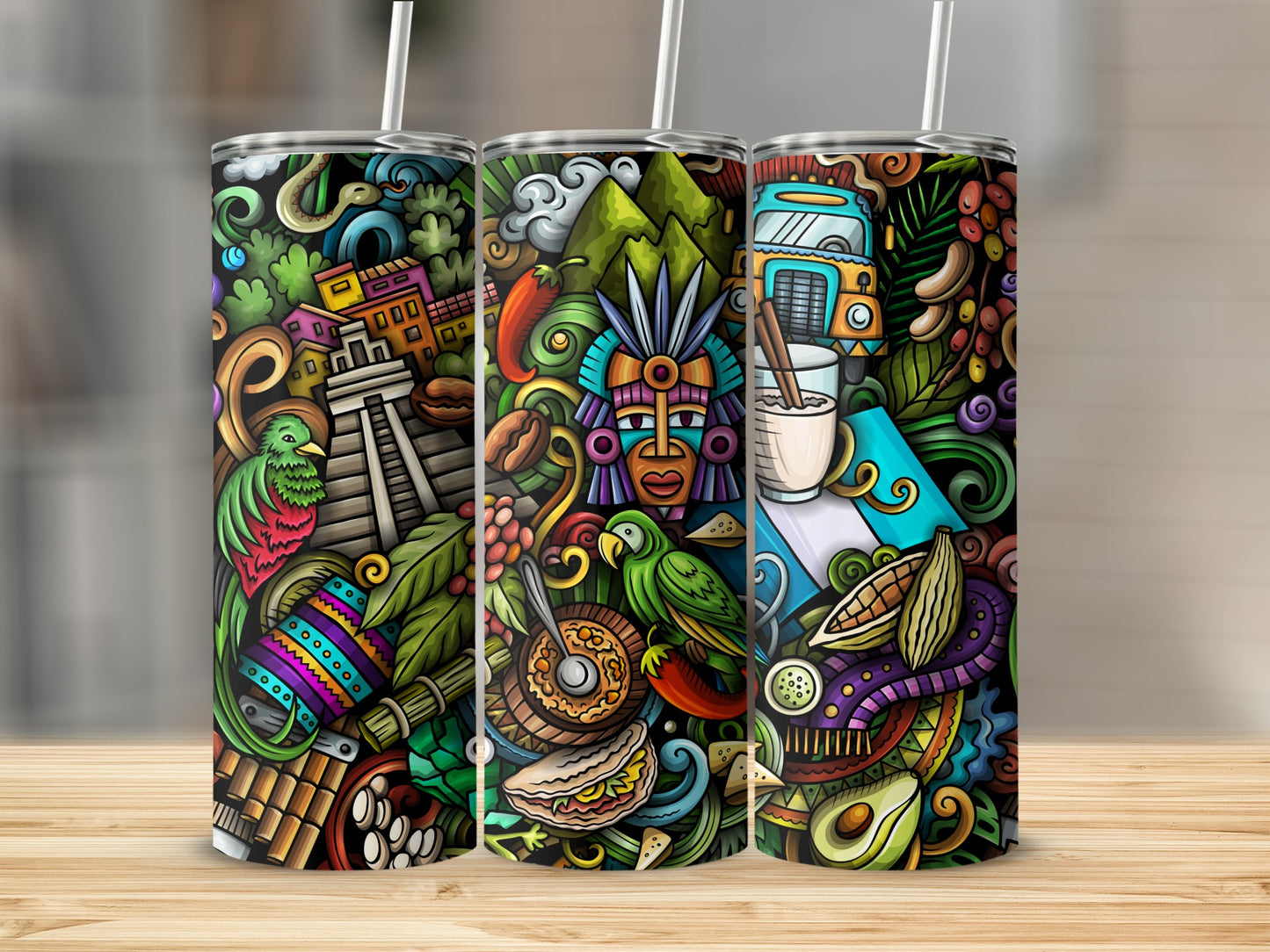 Colorful Cultural Art Travel Tumbler Stainless Steel Flask