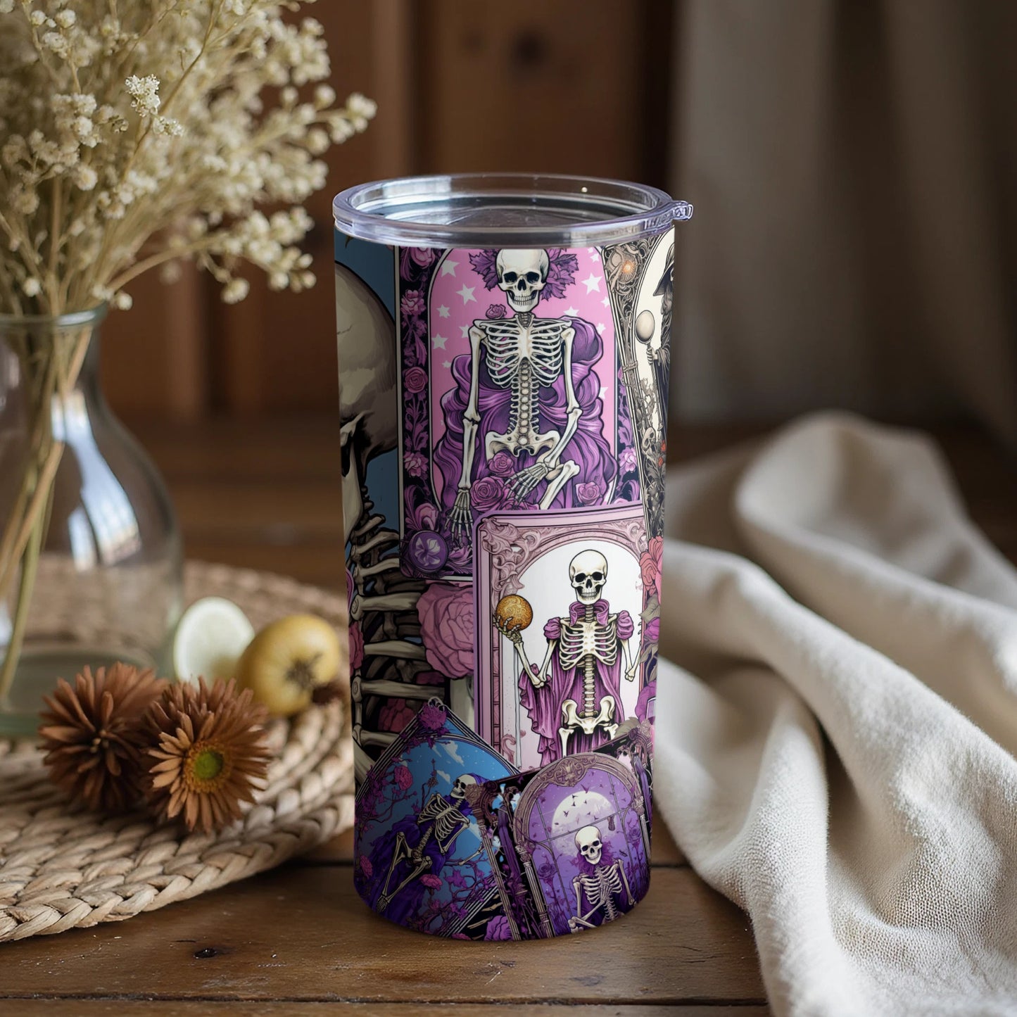 Vibrant Skeletons Purple and Pink Tumbler Cup