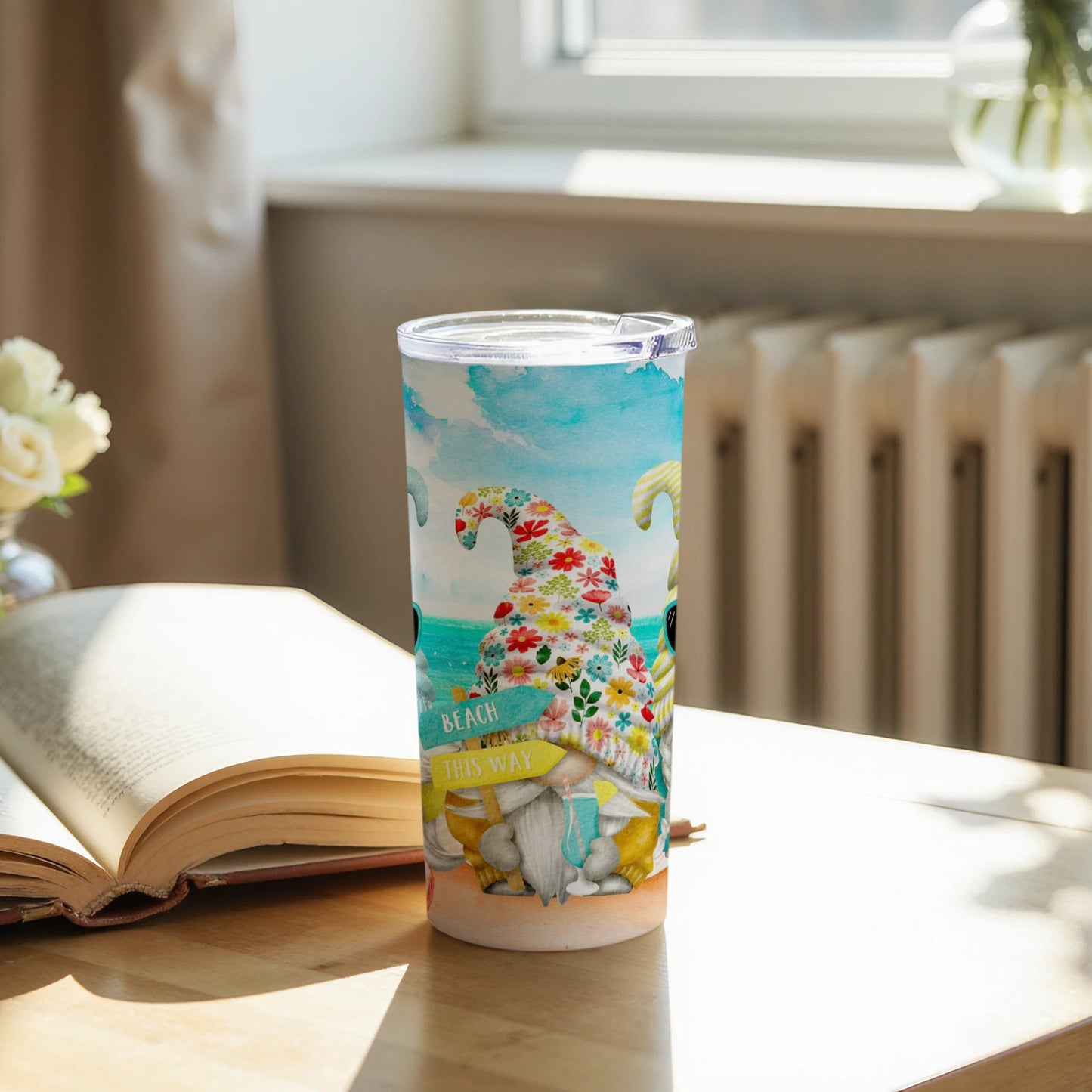 Beach This Way Floral Gnome Tumbler Drinkware