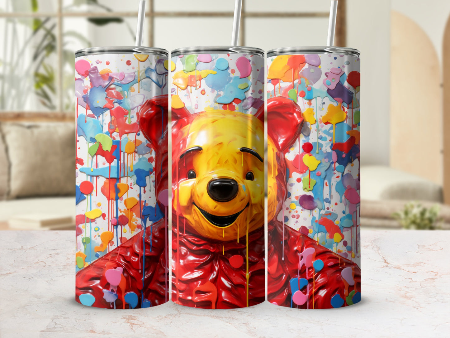 Colorful Bear Design Drink Tumbler with Straw Set