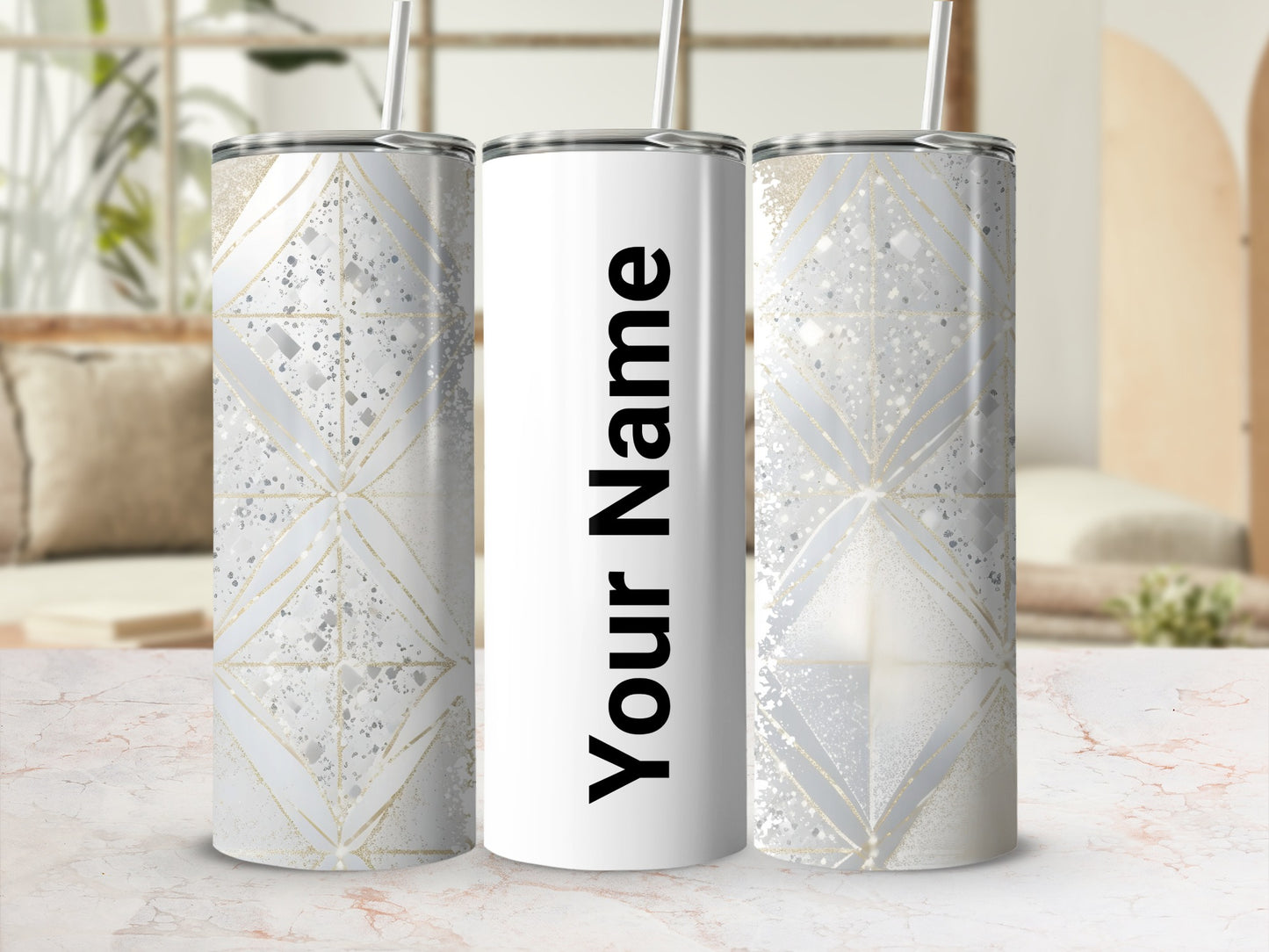Customizable Geometric Pattern Tumbler with Your Name