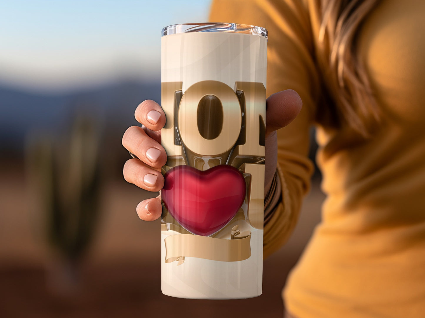Elegant Gold 3D Heart Long Tumbler for Everyday Use