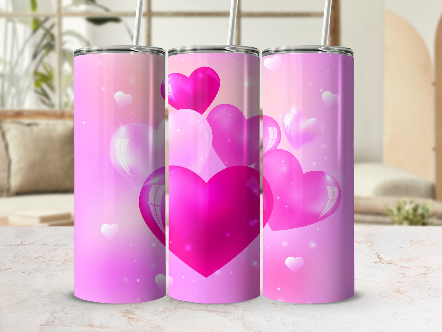Pink Hearts Sparkling Glossy Pattern Tumbler product type