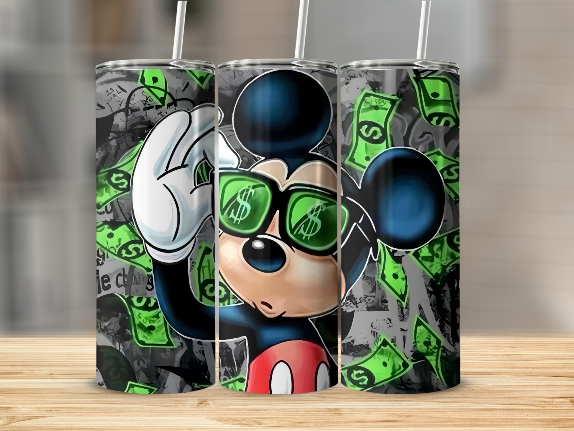 Cool Cartoon Character Tumbler With Money Graphics
