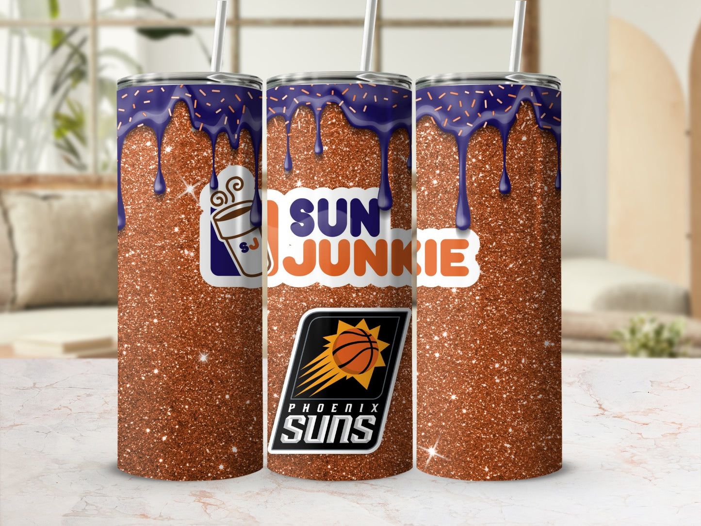 Phoenix Suns Sun Junkie Glittery Tumbler With Straw