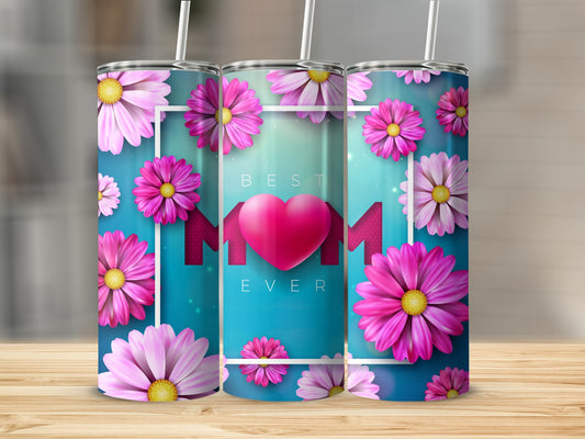 Best Mom Ever Blue Floral Insulated Tumbler Cup