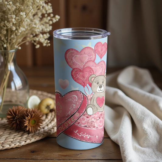 Cute Bear and Heart Balloons Tumbler for Valentine's Day