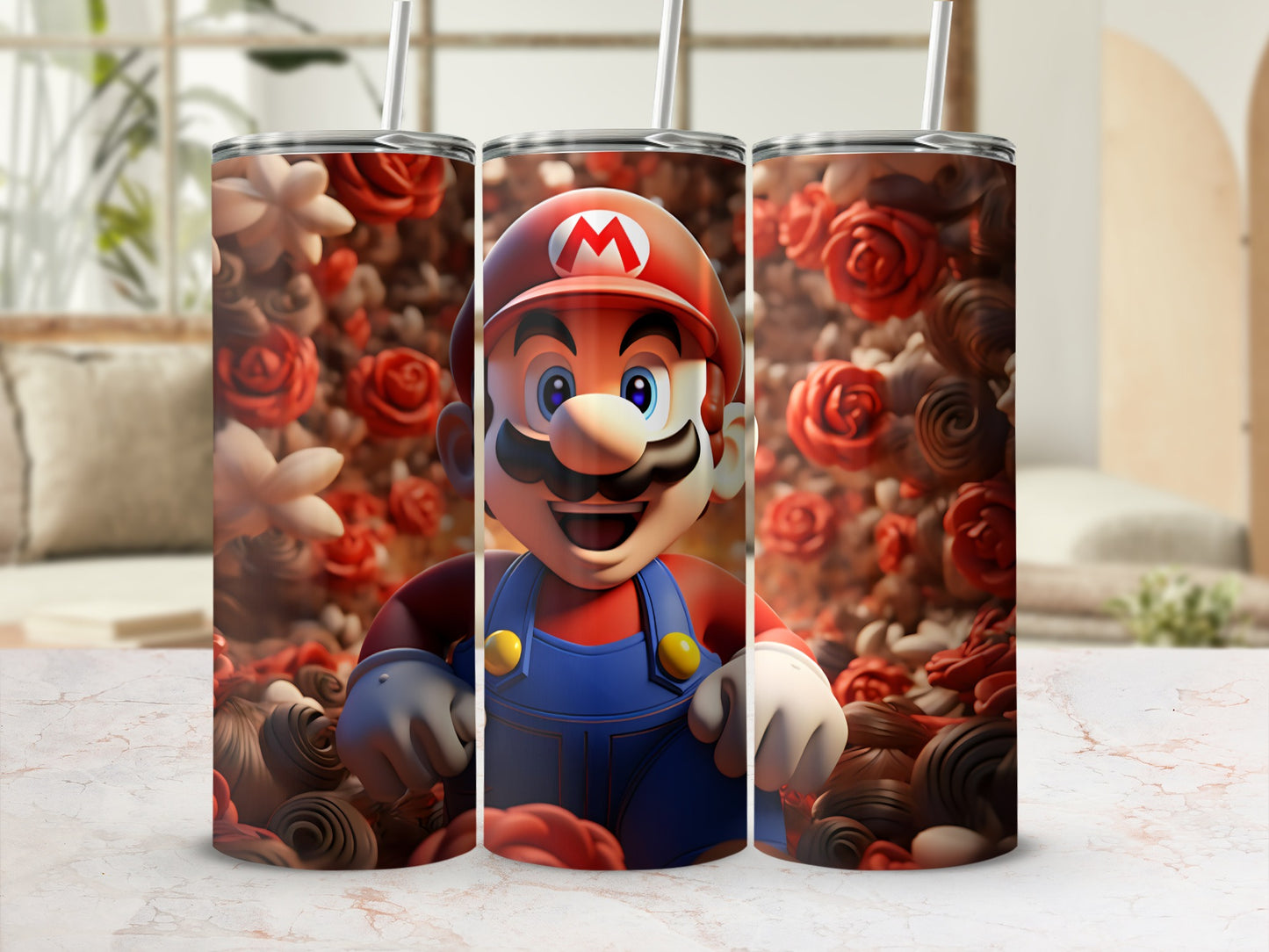 Vibrant Cartoon Character Design Tumbler with Roses