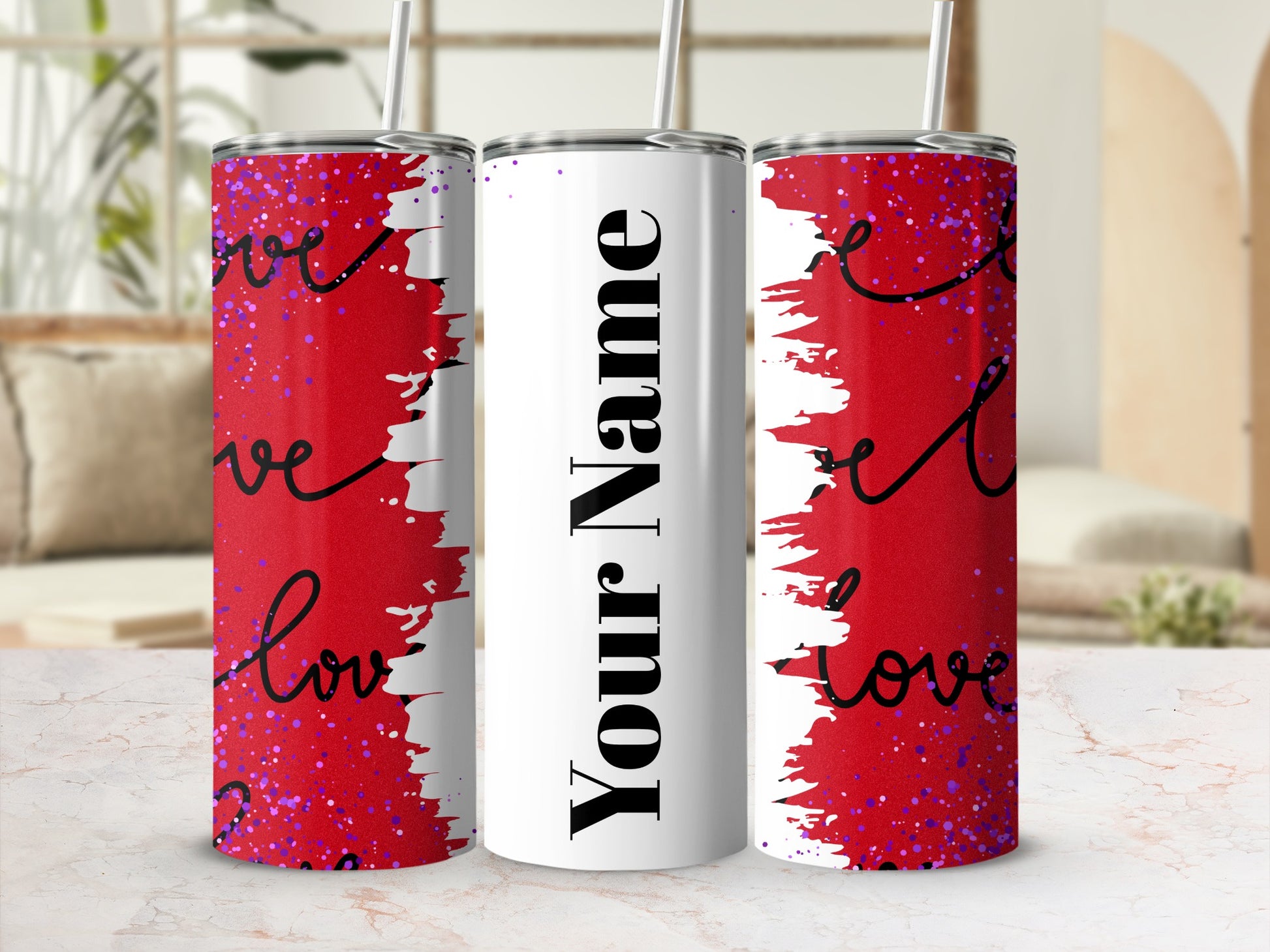 Personalized Love Design Tumbler with Name Option