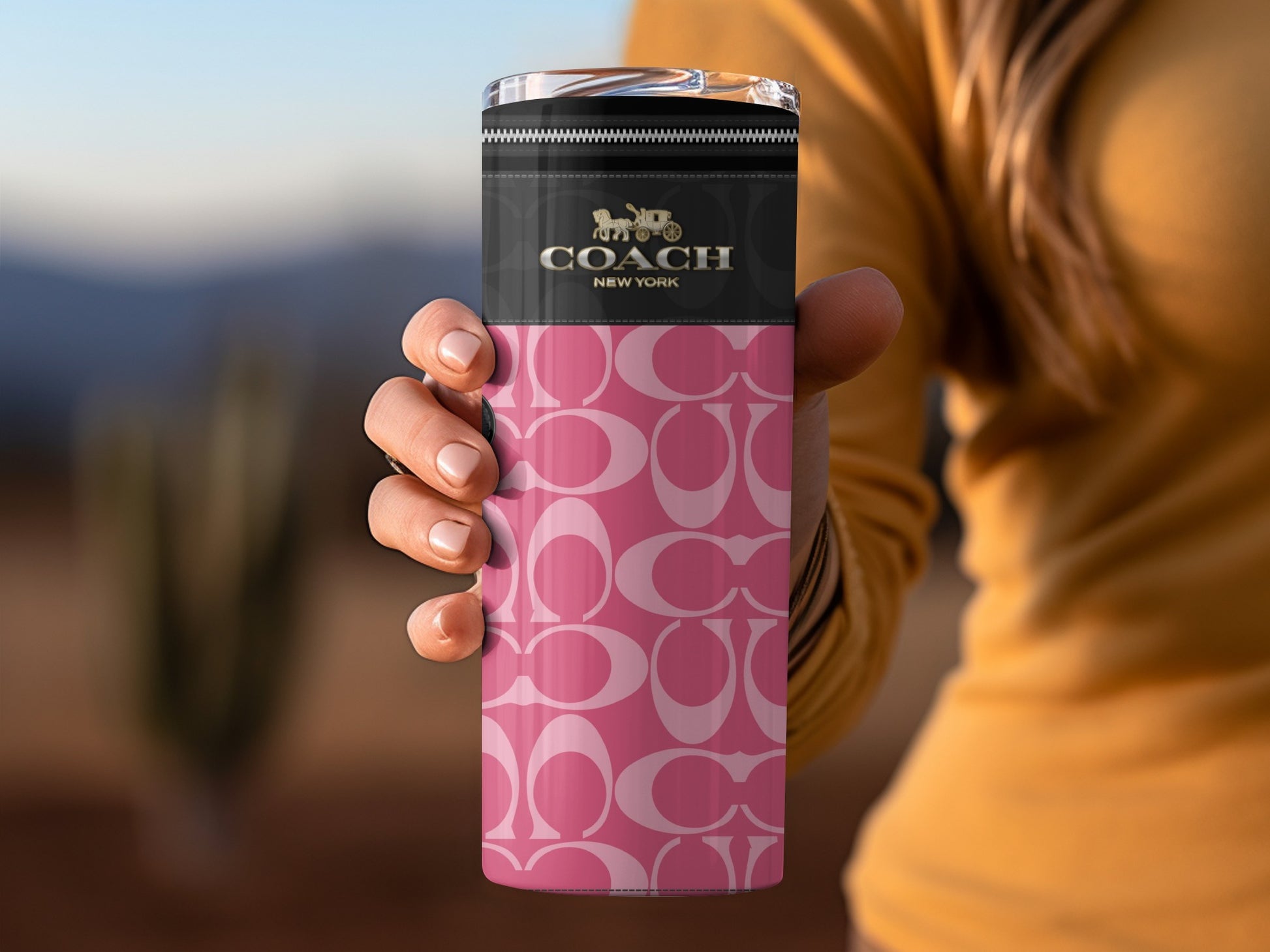 Coach New York Pink Travel Mug with Logo Design