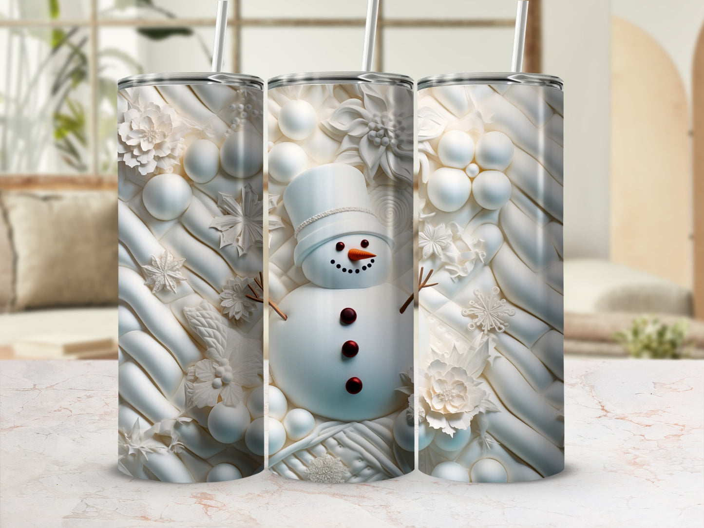 Festive Snowman Decorated Winter Thermos Flask